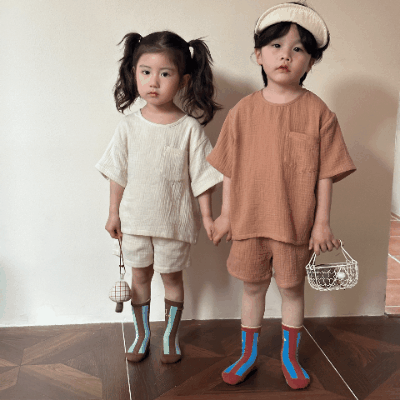 韓国風子供服 春夏 男女 半袖 ハーフパンツ トップス+ズボン Tシャツ上着 上下セット 80-150cm
