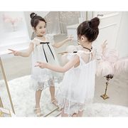 ワンピース 韓国子供服 子供ドレス ロング丈 夏 チュールスカート ノースリーブ Aライン フレア