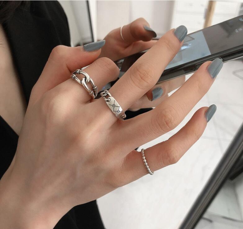 韓国s 925純銀レトロ係マイナーデザイン指輪女色落ちしない冷たい高級感指輪チェーン  手かざり