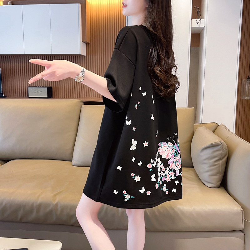【予約223389】大きいサイズ春夏新作 韓国 レディース ファッション プリント  Tシャツ ワンピースLL-4L
