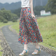 民族風ロングスカート　フレアスカート　綿麻　春夏　花柄　レディースファッション