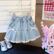 子供服　90~140cm　キッズデニムスカート　可愛いリボンミニスカート　韓国キッズ服
