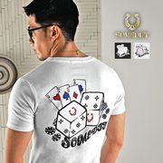 Tシャツ メンズ 半袖 25新作 夏服 ギャンブラー柄 クルーネック ちょいワル SOMEDIFF 黒 白