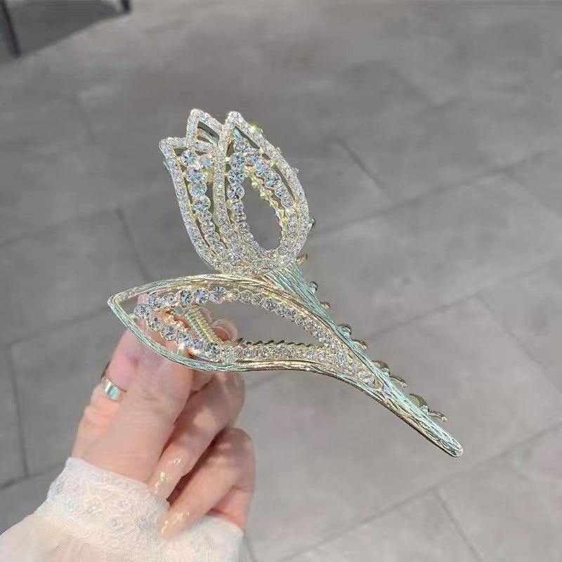 12CM チューリップ ヘアピン 精巧な合金ヘアグリッパー 夏用ヘアアクセサリー