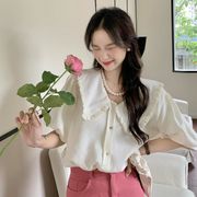 2022春夏新作 トップス 女 レディース 半袖 無地 パフスリーブ シャツ ブラウス インナー カーディガン