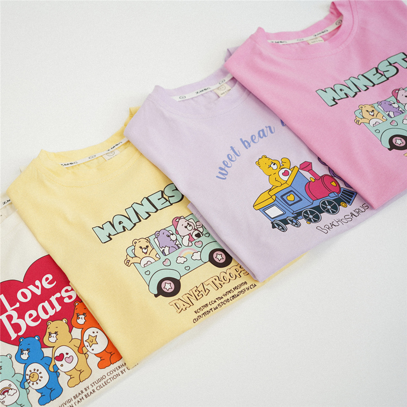 2024夏新作　子供服　クルーネック　半袖　Tシャツ　カジュアル　クマ　プリント柄　トップス　柔らかい