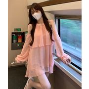 ワンピース オフショルダー フリル 切り替え 体型カバー 着痩せ sweet系