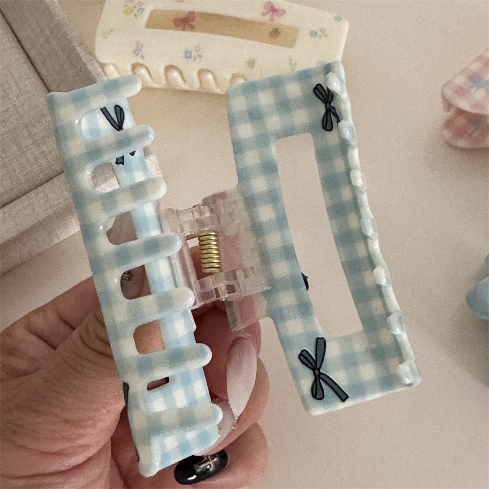 チェック柄バンスクリップ ヘアアクセサリー 41×81mm（1ヶ