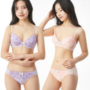 【即納】花刺繍ノンワイヤーブラジャー＆ショーツセット