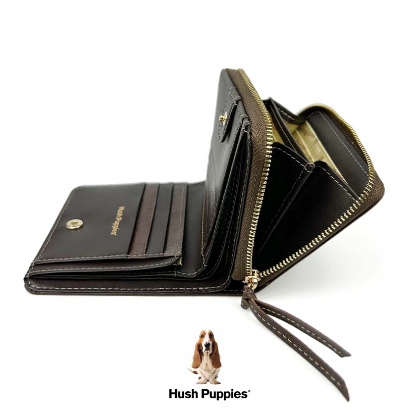Hush Puppies ドット　ラウンドファスナー二つ折り財布 　全5色 全5色 Hush Puppies ハッシュパピー ゴートレザー ドット柄 二
