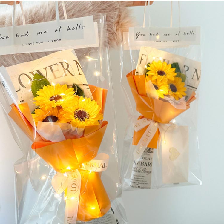 ひまわり 花束 ブーケ ソープフラワー 光る LED ライト付き 3点 ひまわり 花束 ブーケ ソープフラワー 光る LED ライト付き 3点