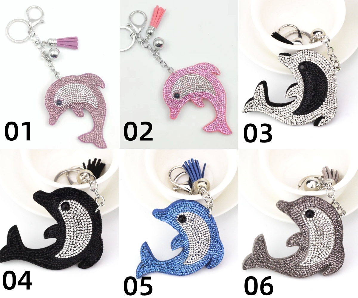 12色 ラインストーン イルカ キーホルダー 海洋 動物 キー