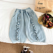 子供服　90~140cm　キッズデニムパンツ　フリルワイドパンツ　韓国キッズ服