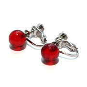 イヤリング　ルビーアンバー　約8mm　ネジバネ式　パルト海産　ステンレス　シルバー