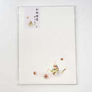 【花のイラスト和紙便箋セット 】（ 折り鶴 ）和紙便箋8枚+和紙封筒3枚+シール3ピース他・純日本製