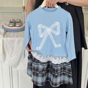 子供服　90~140cm　キッズTシャツ　レースリボントップス　長袖　韓国キッズ服