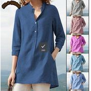 2024年夏新作　レディース服　ブラウス　ゆったり　七分袖　シャツ　綿麻　トップス　S#-5XL#　8色展開