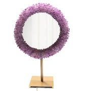 置物　鏡付きリングライト　アメジスト　ミラー直径約19cm　ディスプレイ　パワーストーン　天然石