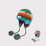 ★全2色★　レインボーハット　耳あてニット帽　ストラップ付きバケットハット　韓国ハット