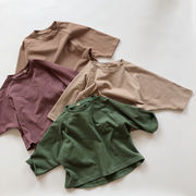 韓国子供服ボトムシャツ春秋新袖丸首tシャツ子供長袖ボトム上着