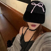 ★全2色★　コーデュロイキャップ　リボンパーツ　小顔ハット　韓国帽子