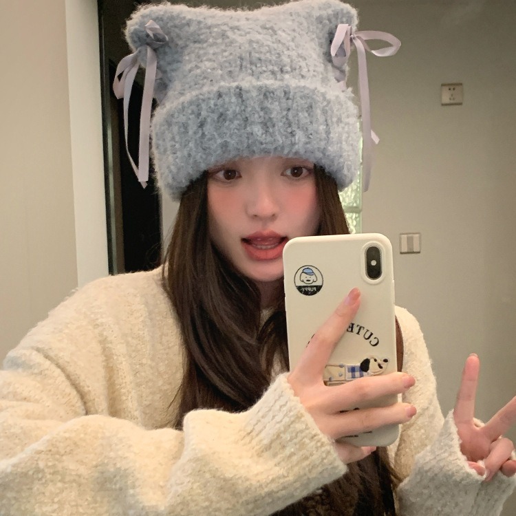 帽子 猫耳ニットキャップ レディース 韓国ファッション 秋冬