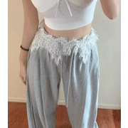 パンツ ボトムス ズボン スウェット ジャージ レース ウェストゴム プリント レディース