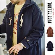 2024年秋冬 アメリカンヴィンテージ ホーンボタン フード付きウールコート ゆったりロングコート