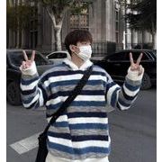 2024秋冬新作 メンズ 男 ニット 毛糸  ボーダー柄 トップス 帽子付け  長袖 セーター カットソー