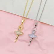18kゴールドコーティング　ジルコン  バレエ少女ネックレス　バレエアクセサリー　バレエネックレス