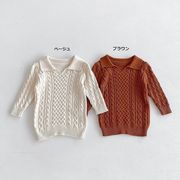 全2色[80-130cm]  女の子 ポロ襟 ニットワンピース セーター 長袖 春秋冬 キッズ 子供服