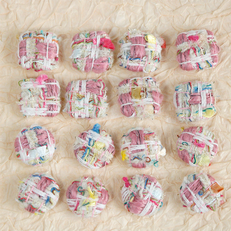 ツイード調 包みボタン くるみボタン 半円 貼り付けパーツ 幾何学 アート風 デコ資材 アクセサリーパーツ