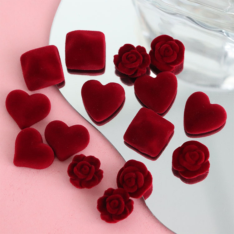 ベロア調ビーズ ハート 花 フラワー アクセサリー パーツ フロッキービーズ ベルベット カメリア 薔薇