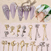 ネイルパーツ ハート 揺れる スウィング ストーン パール ネイルチャーム ネイルチェーン ジュエリー 月