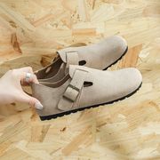 レディース 丸いつま先の靴 冬用裏起毛 保温レザー ハーフベルベット（ミルクキャメル）