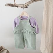 2025春秋子供服 シンプル サロペット&インナーシャツ セットアップ 韓国風子供服 トップス ベビー服