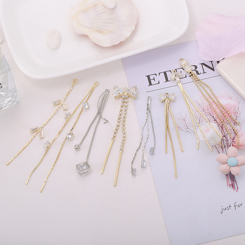 3連 2連パーツ チェーンチャーム ロングチェーン 金 銀 アクセサリーパーツ フリンジ ピアス 手作り