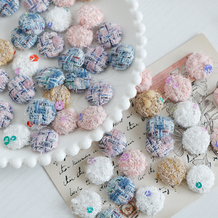 ツイード くるみボタン アクセサリーパーツ ハンドメイド 貼付けパーツ もこもこ ビーズ ぼたん カボション