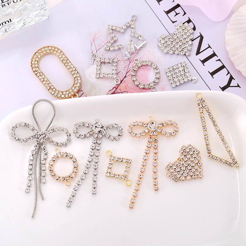 サークル コネクター チャーム リボン チェーン ストーン 金属 アクセサリーパーツ ピアス イヤリング