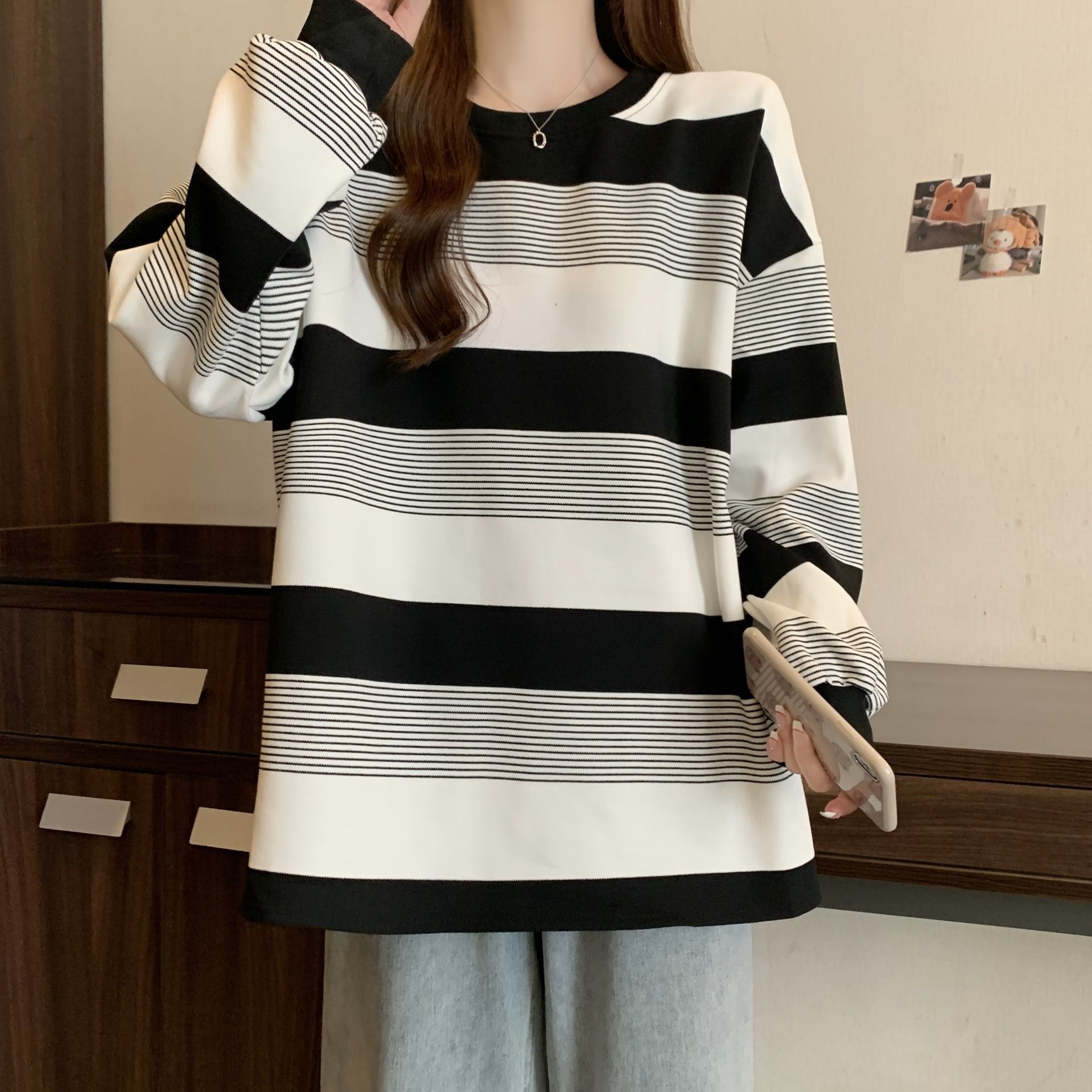2025春秋レディース服 シンプル ストライプ柄 インナーシャツ