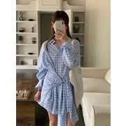 2025春秋レディース服 高級感 気質 着痩せ 優雅  チェック柄 シャツワンピース 韓国風 スカート ドレス
