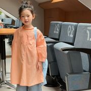 子供服　90~140cm　キッズワンピース　オレンジシャツワンピー　韓国キッズ服