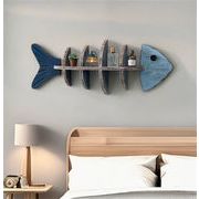 オシャレの幅が広がる 地中海風 木製棚 魚の形の仕切り 装飾品 魚の骨格 壁掛け棚 壁飾り デザインセンス
