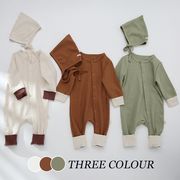 【BABY】帽子付き無地オーバーオール　全3色