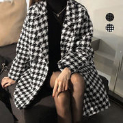 【日本倉庫即納】 千鳥格子柄 ジャケット 中綿コート 秋冬