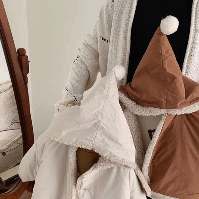 LLZ☆2024秋冬　可愛いポンポン付き☆中綿裏起毛厚手アウターコート