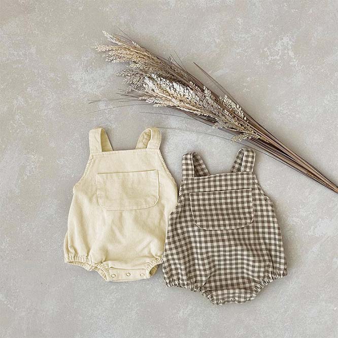 【秋服】韓国風子供服 ベビー服  男女兼用 おしゃれ チェック柄サロペット ロンパース ポケット付き
