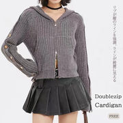 ジップアップカーディガン ダブルジップ ニット トップス 肩ラインボタン