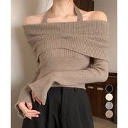 ホルターネック ニットトップスショート丈