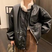 【冬新作】韓国風レディース服　冬　カジュアル　お出かけ　レザージャケット　アウター